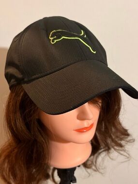 Puma Black Baseball Cap with Neon Green Logo